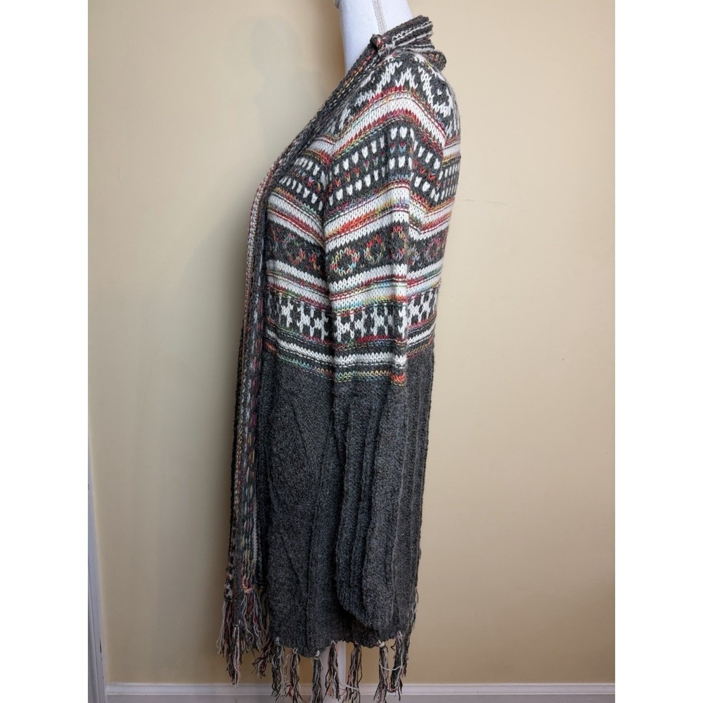 Adora Cardigan Women's S/M Gray Aztec Knit Sweater Boho Fringe - Picture 2 of 10